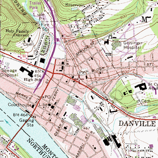 Topographic Map of Danville, PA