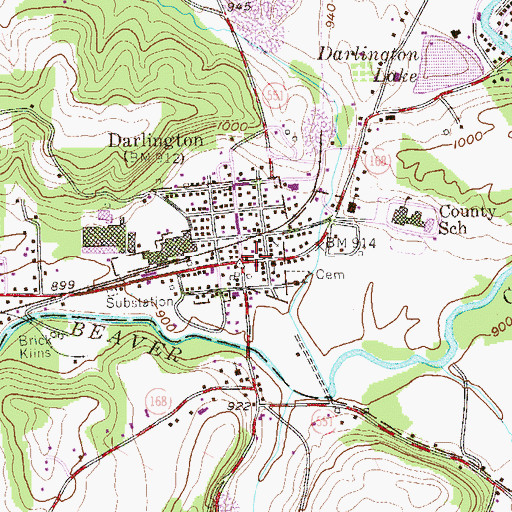 Topographic Map of Darlington, PA
