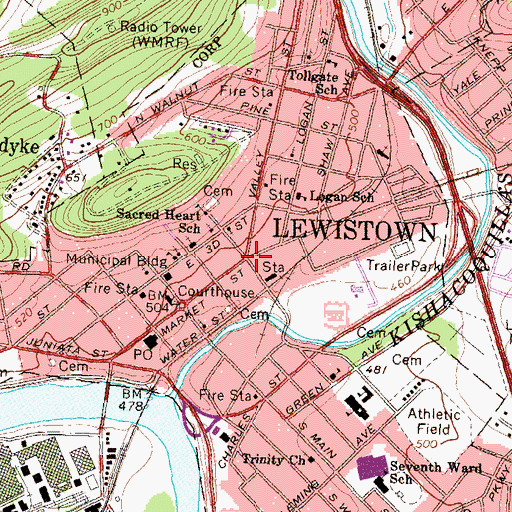 Topographic Map of Lewistown, PA