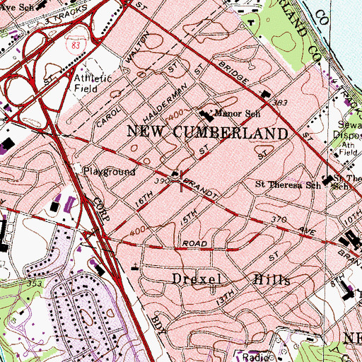 Topographic Map of New Cumberland, PA