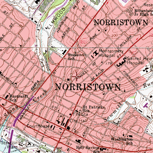 Topographic Map of Norristown, PA