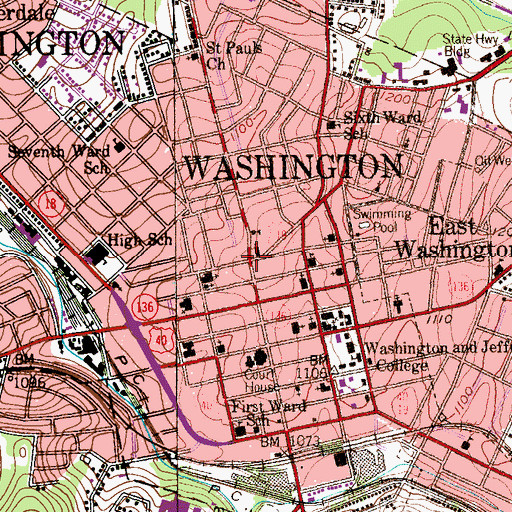 Topographic Map of Washington, PA