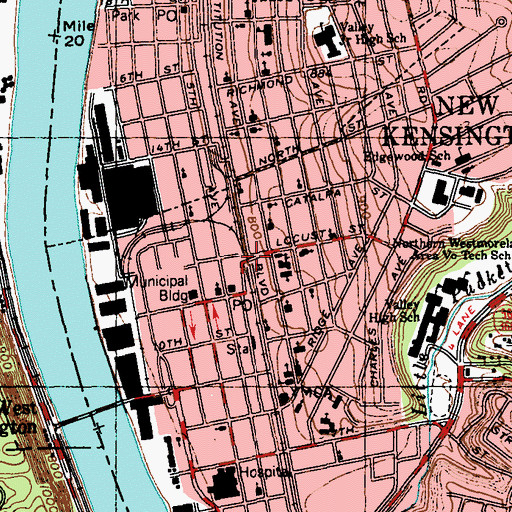 Topographic Map of New Kensington, PA