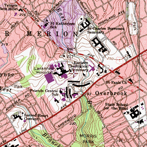 Topographic Map of Lankenau Hospital Heliport, PA