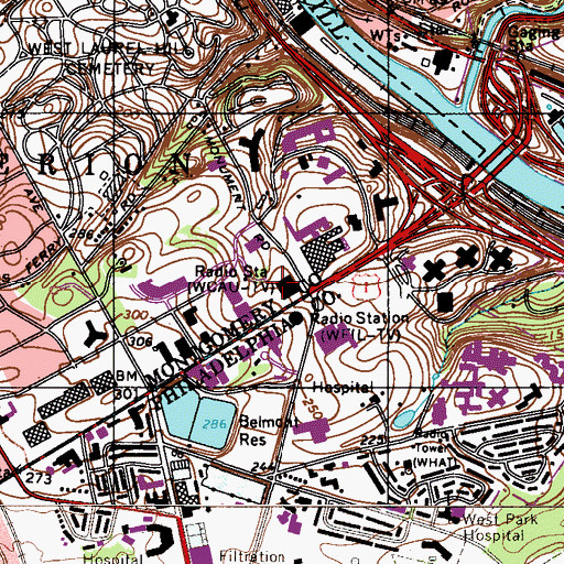 Topographic Map of WCAU Heliport, PA