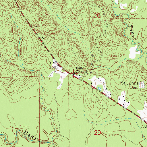 Topographic Map of Lane Chapel, AL