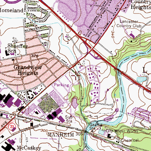 Topographic Map of RCA-Lancaster Heliport, PA