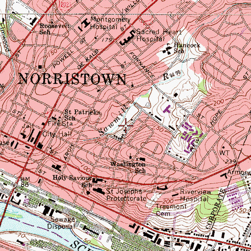 Topographic Map of One Montgomery Plaza Heliport, PA