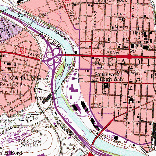 Topographic Map of Penske Heliport, PA