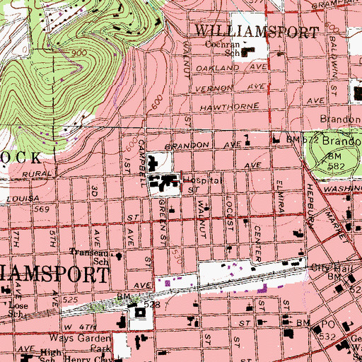 Topographic Map of Williamsport Hospital Heliport, PA