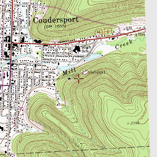 Topographic Map of Mountain Springs Heliport, PA