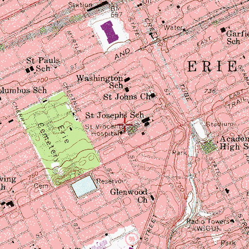 Topographic Map of Saint Vincent Health Center Heliport, PA
