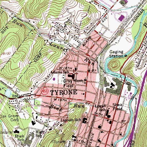 Topographic Map of Adams Elementary School, PA