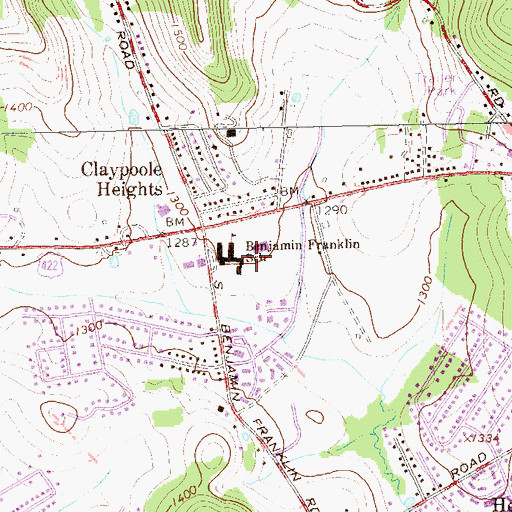 Topographic Map of Benjamin Franklin Elementary School, PA
