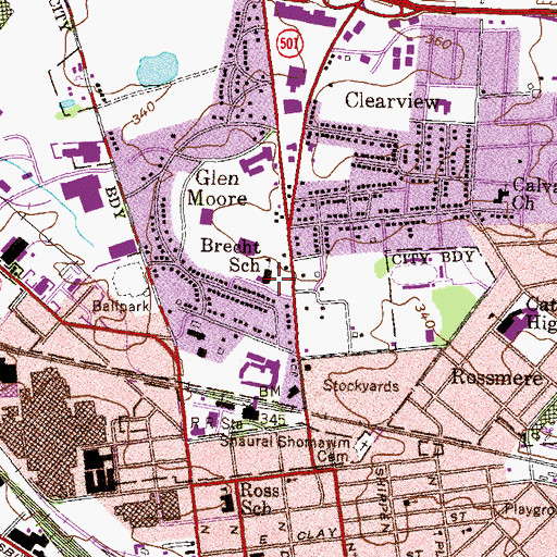 Topographic Map of M J Brecht Elementary School, PA