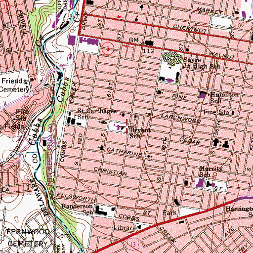 Topographic Map of Bryant Elementary School, PA