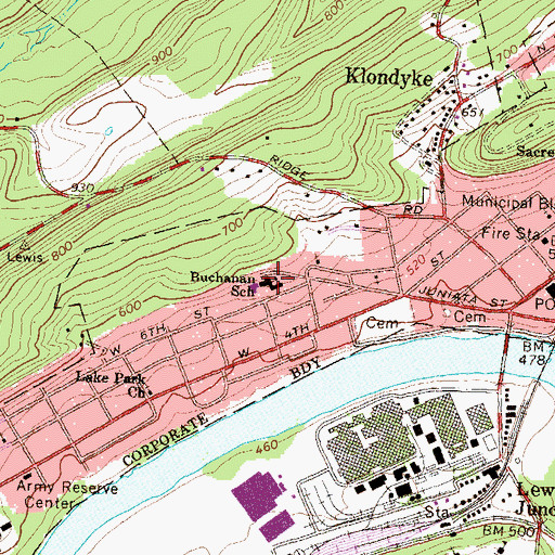 Topographic Map of Buchanan Elementary School, PA