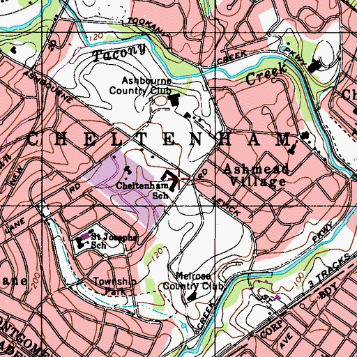 Topographic Map of Cheltonham Elementary School, PA