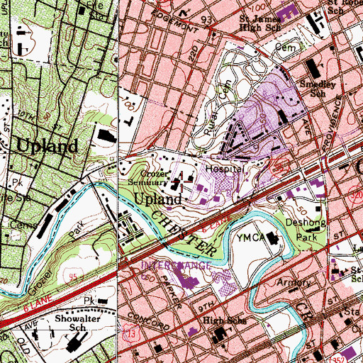 Topographic Map of Crozer Seminary, PA