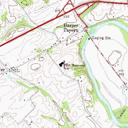 Topographic Map of East Hanover Elementary School, PA