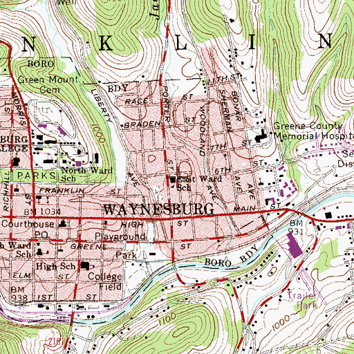 Topographic Map of East Ward Elementary School, PA