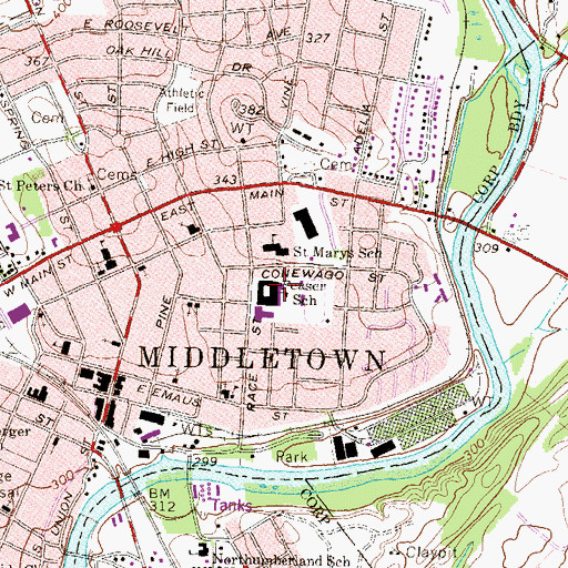 Topographic Map of George W Feaser Middle School, PA