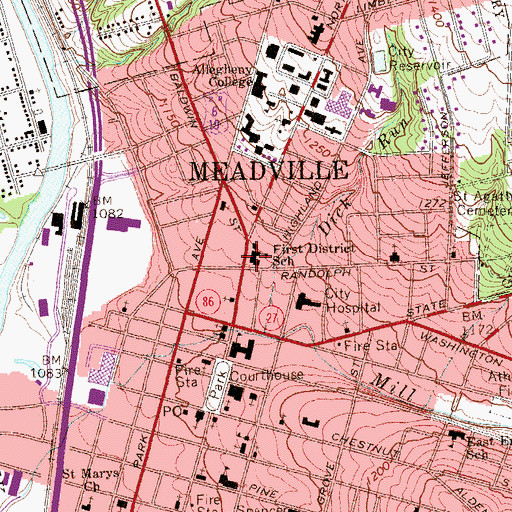 Topographic Map of First District Elementary School, PA