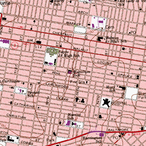 Topographic Map of Hamilton Elementary School, PA