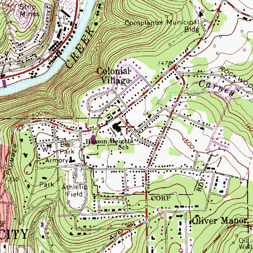 Topographic Map of Hasson Heights Elementary School, PA