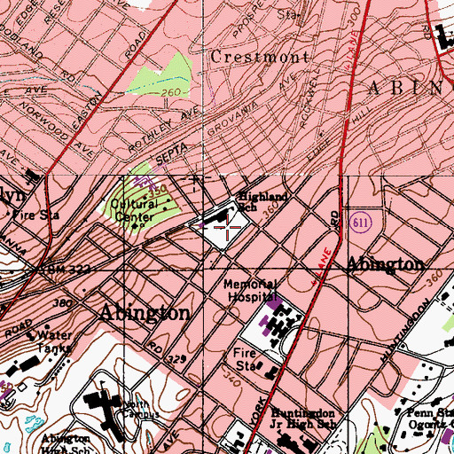 Topographic Map of Highland Elementary School, PA