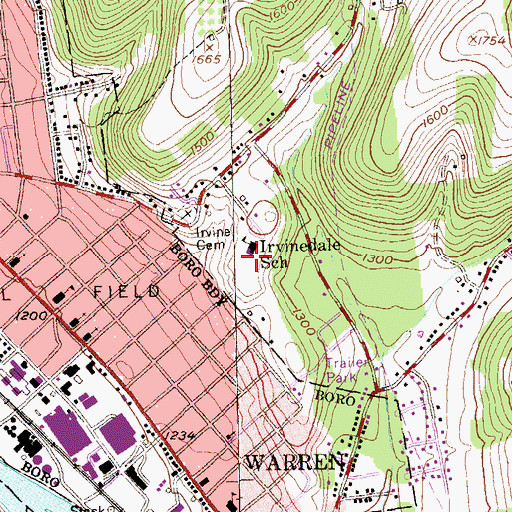 Topographic Map of Irvinedale Elementary School, PA
