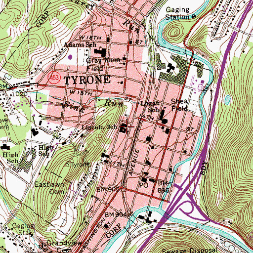Topographic Map of Lincoln Elementary School, PA