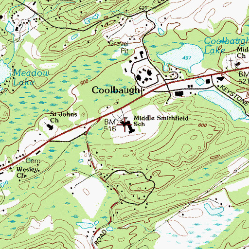 Topographic Map of Middle Smithfield Elementary School, PA