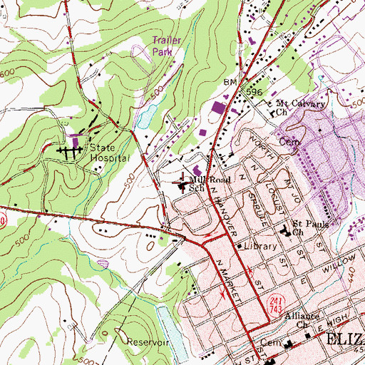 Topographic Map of Mill Road Elementary School, PA