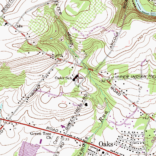 Topographic Map of Oaks Elementary School, PA