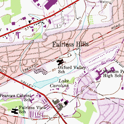 Topographic Map of Oxford Valley Elementary School, PA