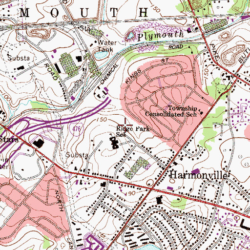 Topographic Map of Ridge Park Elementary School, PA