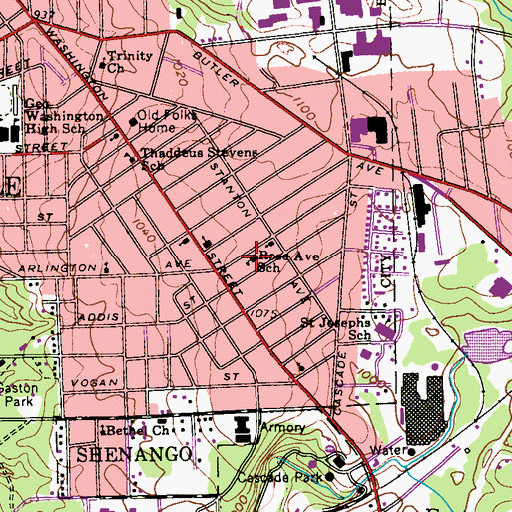 Topographic Map of Rose Avenue Elementary School, PA