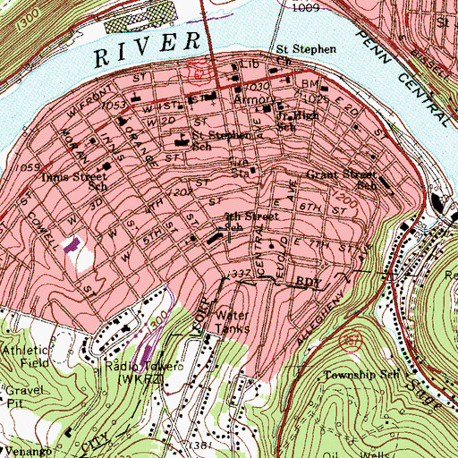 Topographic Map of Seventh Street Elementary School, PA