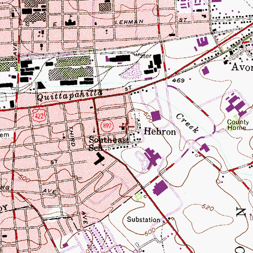 Topographic Map of Southeast Elementary School, PA