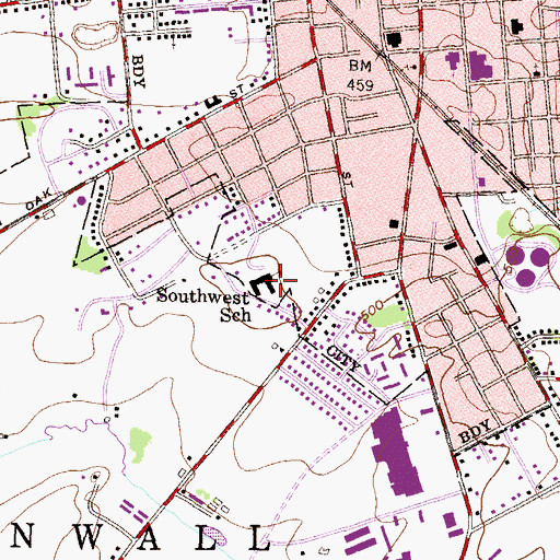 Topographic Map of Southwest Elementary School, PA