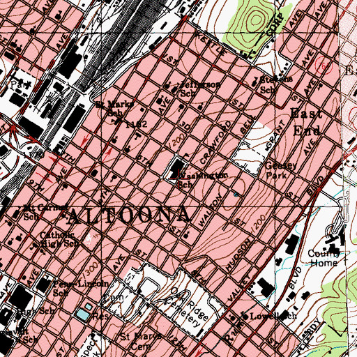 Topographic Map of Washington Jefferson Elementary School, PA