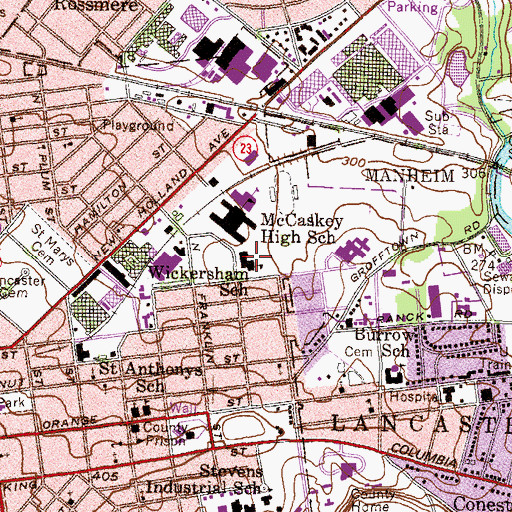 Topographic Map of Wickersham Elementary School, PA