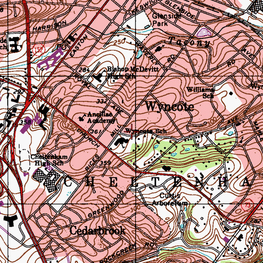 Topographic Map of Wyncote Elementary School, PA