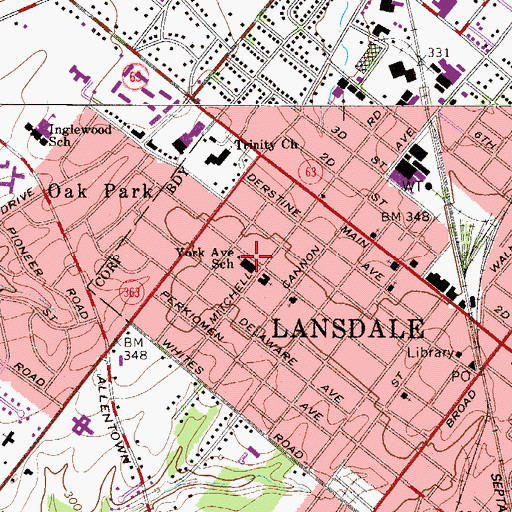 Topographic Map of York Avenue Elementary School, PA