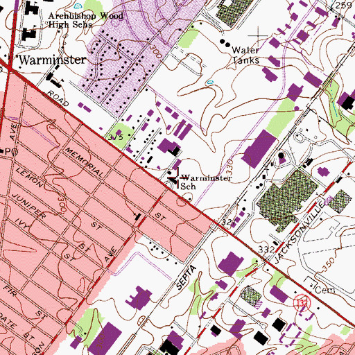 Topographic Map of Warminster Elementary School, PA