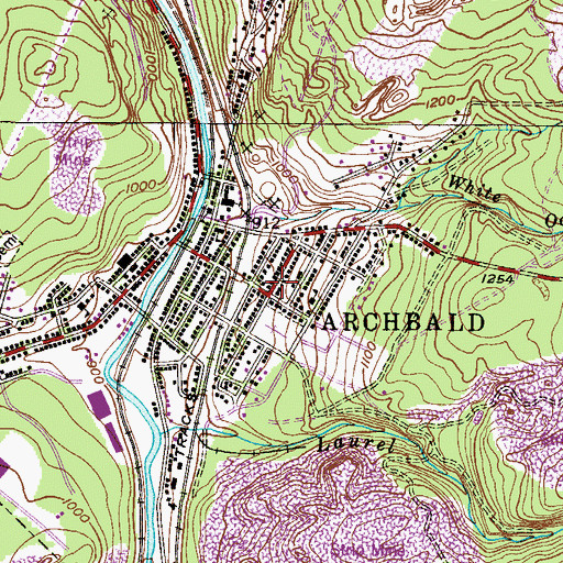 Topographic Map of Archbald, PA