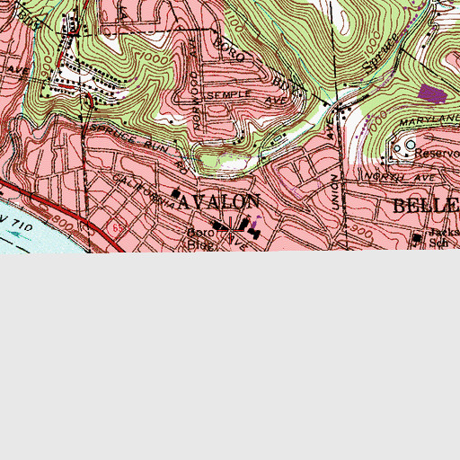 Topographic Map of Avalon, PA