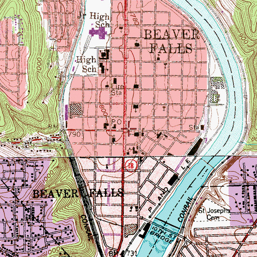 Topographic Map of Beaver Falls, PA