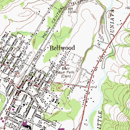 Topographic Map of Bellwood, PA